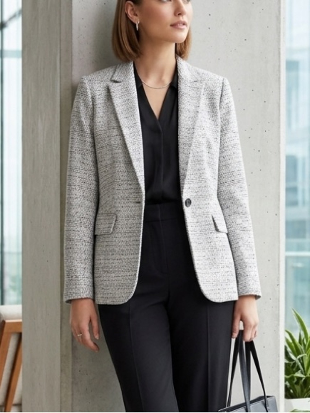 Nine West Black White Boucle Workwear Career Lined Blazer 8